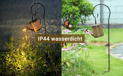 solar watering can string lights rustic garden patio decor