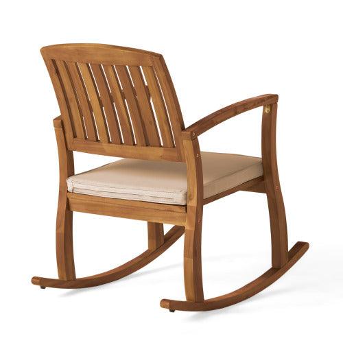 Rocking Comfort Chair Natural Oak with plush cream cushion and durable acacia wood frame