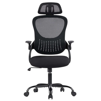 Ergonomic office chair with adjustable headrest, mesh back, flip-up arms, and smooth casters for all-day comfort and support