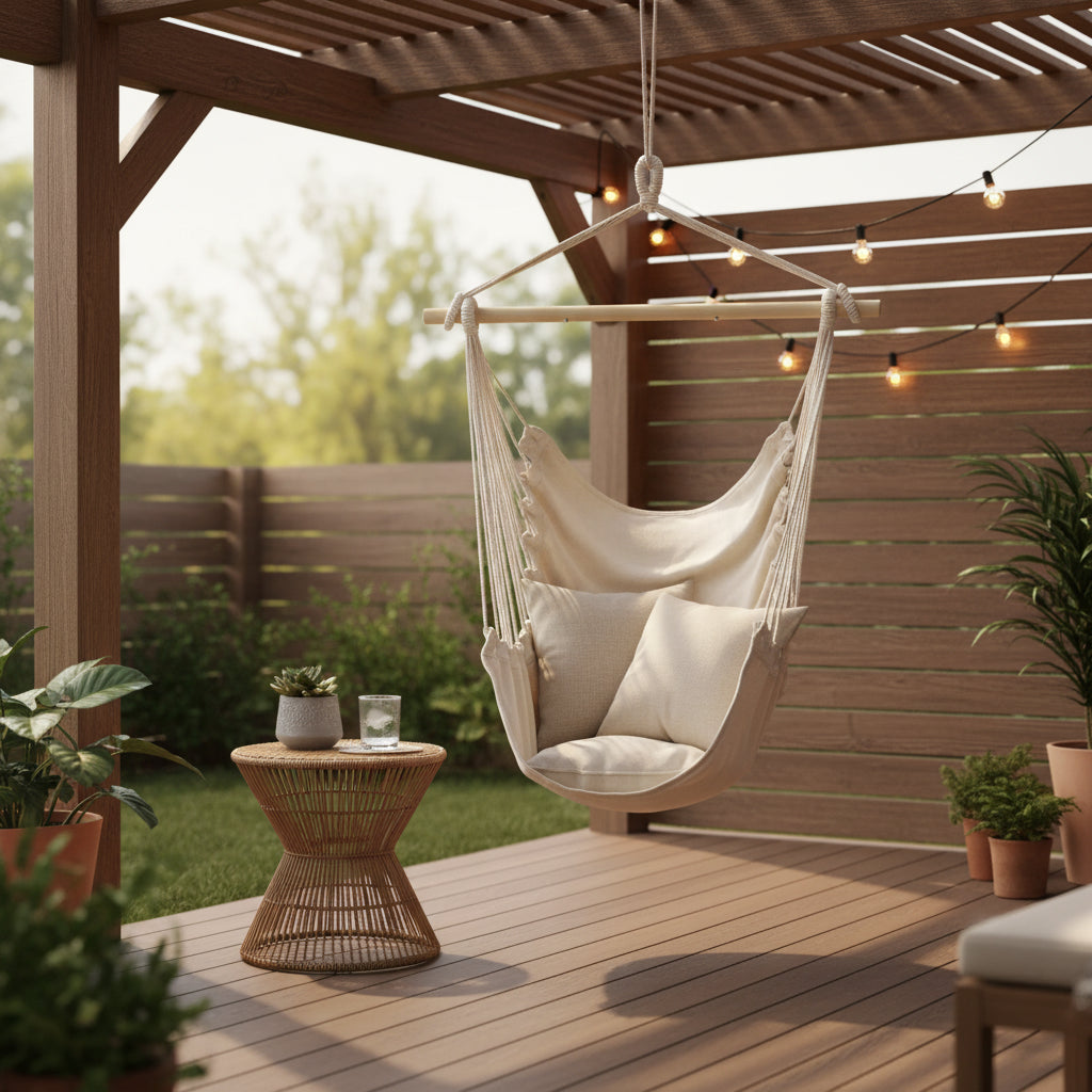 Hanging Rope Chair - close-up of rope and rod detail