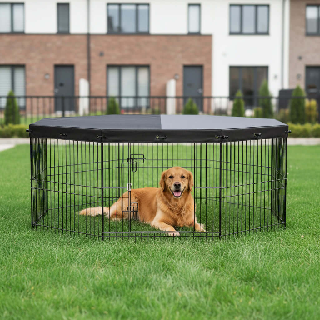 dog playpen folded flat compact storage for travel and camping