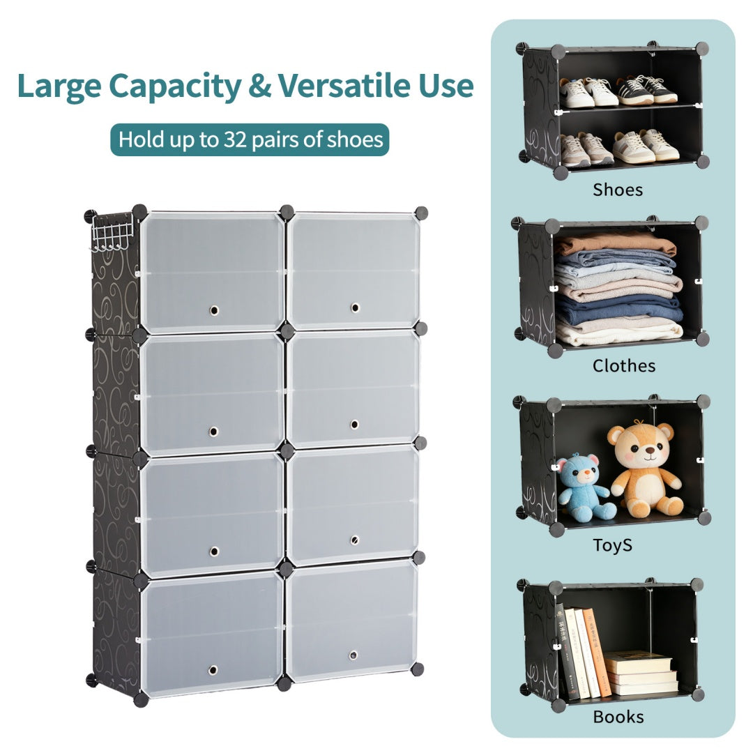 Shoe storage cabinet with door showing full height and slim 12-inch depth profile