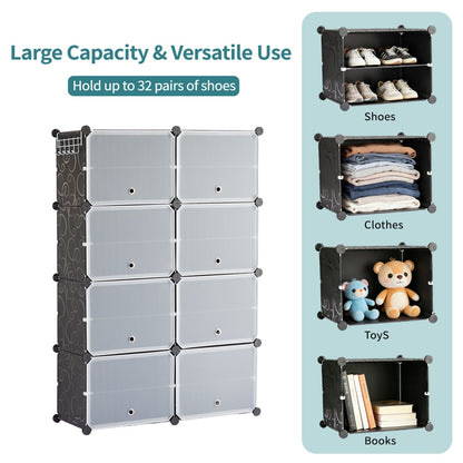 Shoe storage cabinet with door showing full height and slim 12-inch depth profile