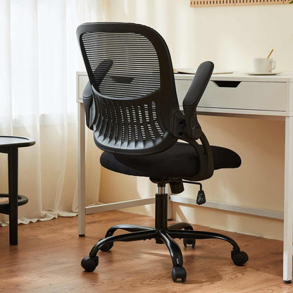 Ergonomic drafting chair with adjustable footrest and lumbar support in black and gray colors