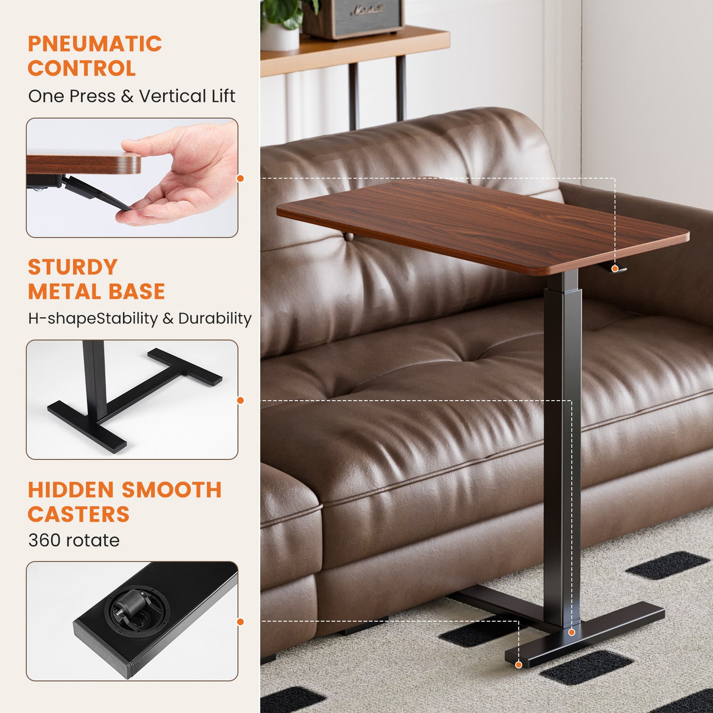 mobile laptop desk with adjustable height being used in bed for remote work