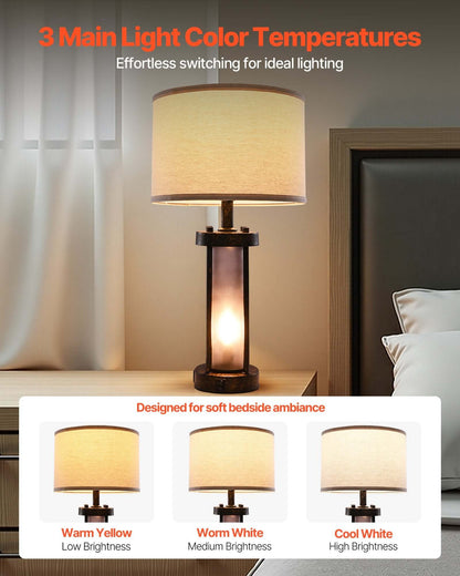 Farmhouse Bedside Table Lamps featuring 3 light color temperatures for ideal bedside ambiance.