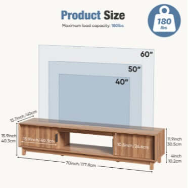mid century modern TV stand storage cabinets open detail view