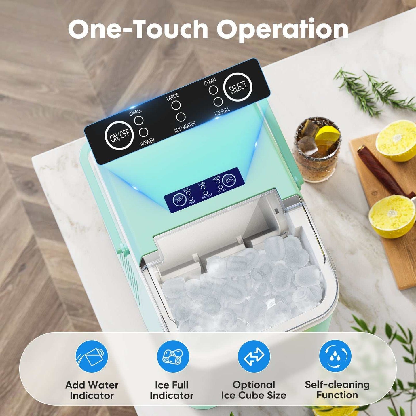 QuickChill Portable Ice Maker with one-touch operation and bullet ice cubes