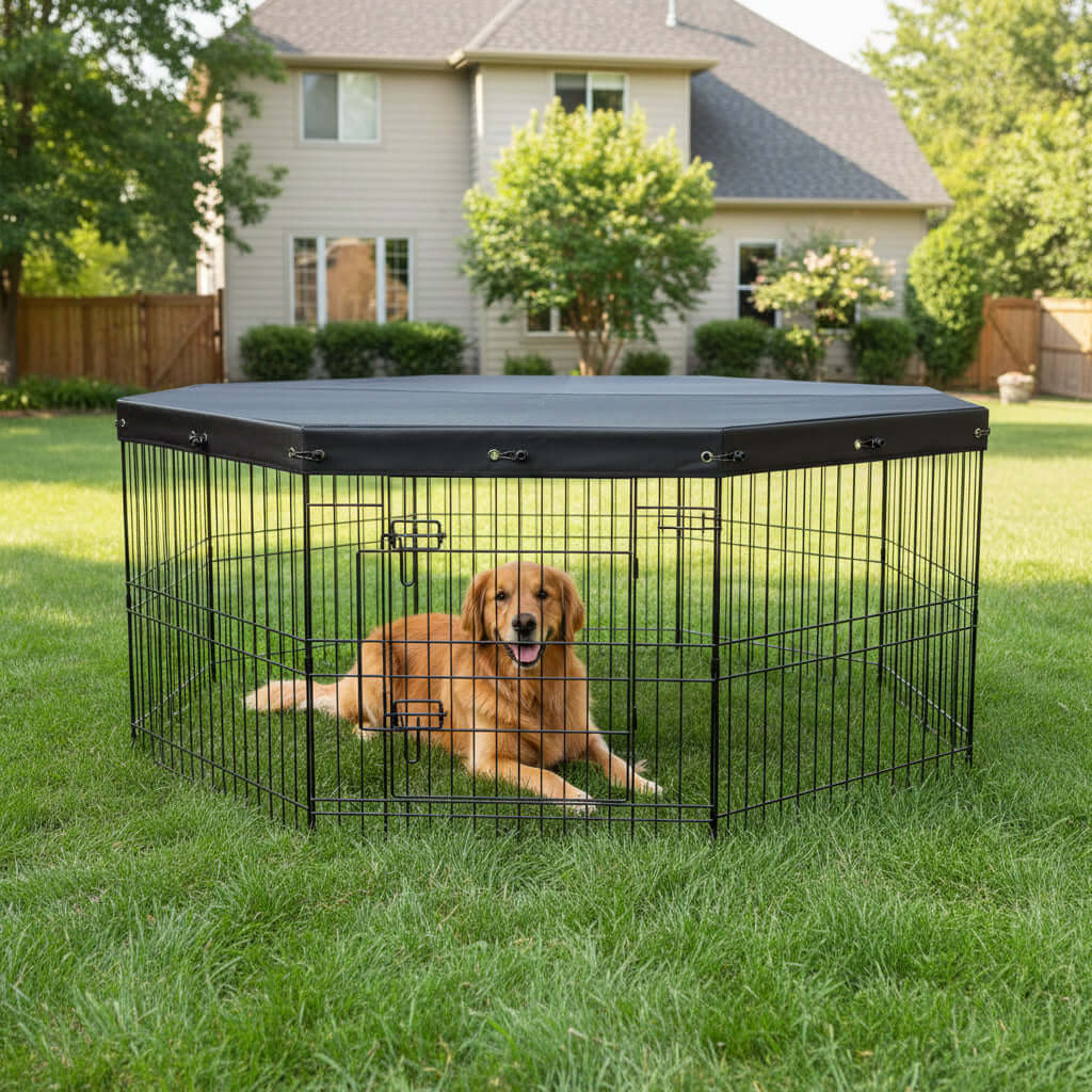 dog playpen with mesh top cover small dog inside