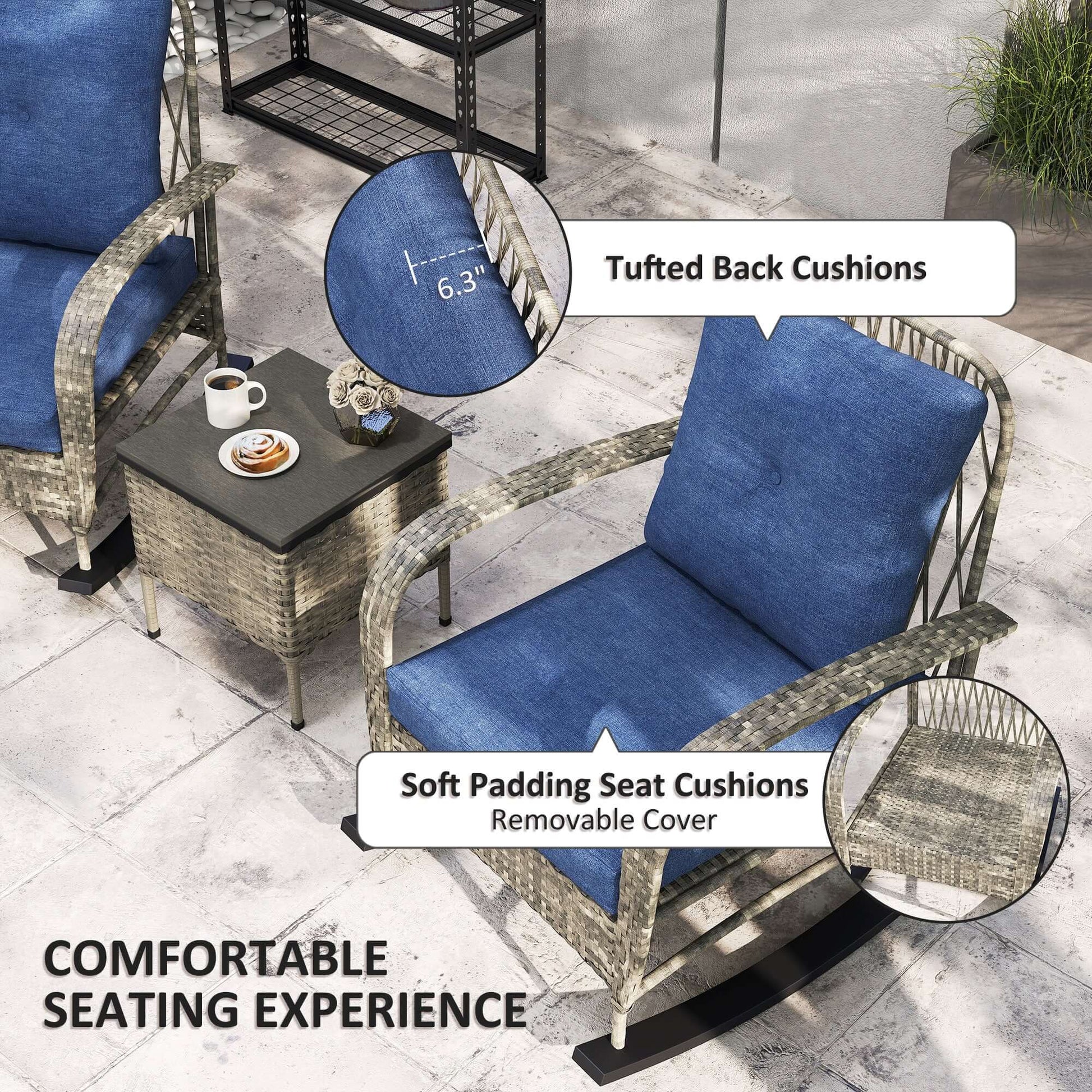 Rattan Chaise Lounge Chair featuring tufted back cushions and soft padding seat with removable cover for comfortable seating experience.