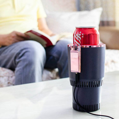 Smart Car Cup Warmer Cooler with digital temperature control holding a can for heating and cooling beverages