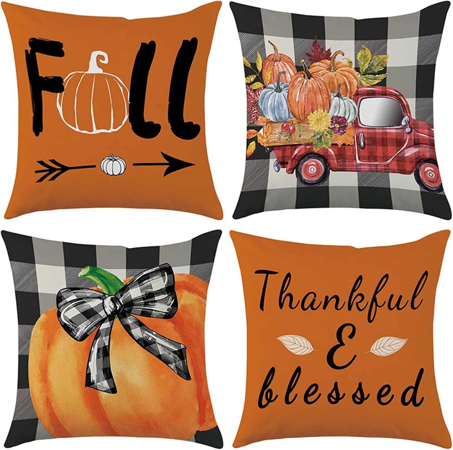 Charming Autumn Pillow Covers Set with fall pumpkins and festive seasonal messages
