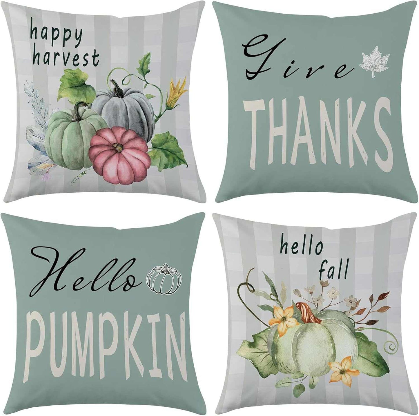 Charming Autumn Pillow Covers Set with fall pumpkins and festive seasonal messages