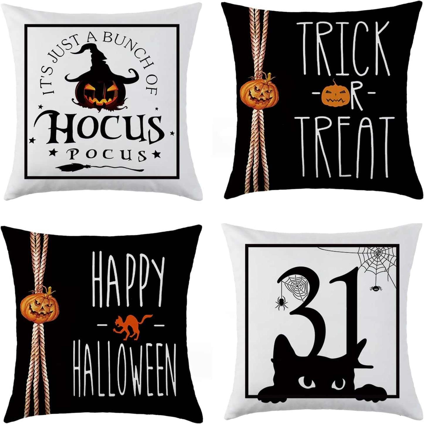 Charming Autumn Pillow Covers Set with Halloween designs and festive fall accents