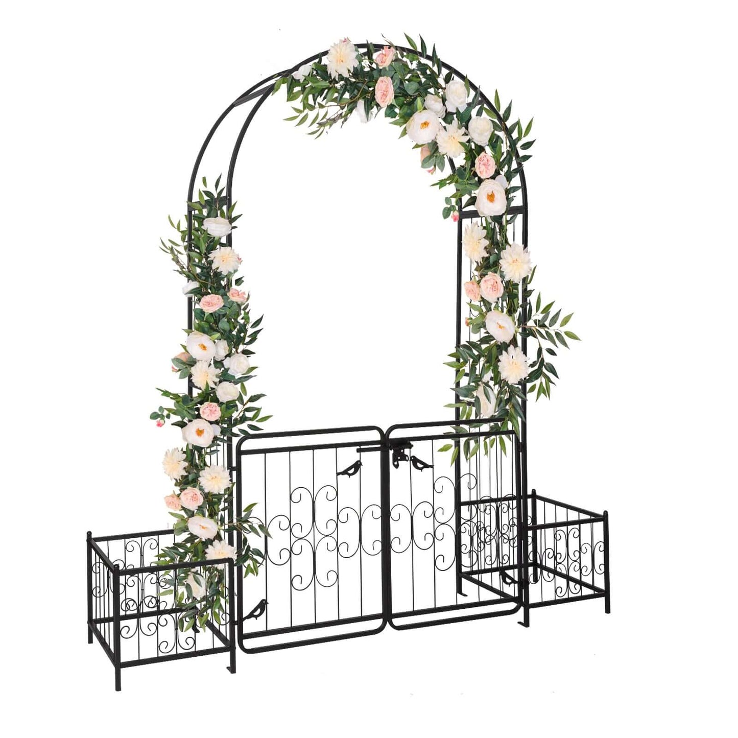 garden arch 86 inch height scale reference with person walking through