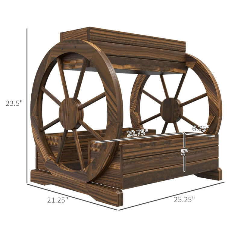 wooden wagon planter box side view raised garden bed outdoors