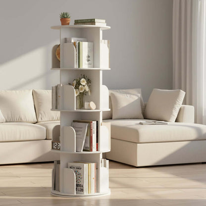 rotating bookshelf spiral tower showing all shelf tiers