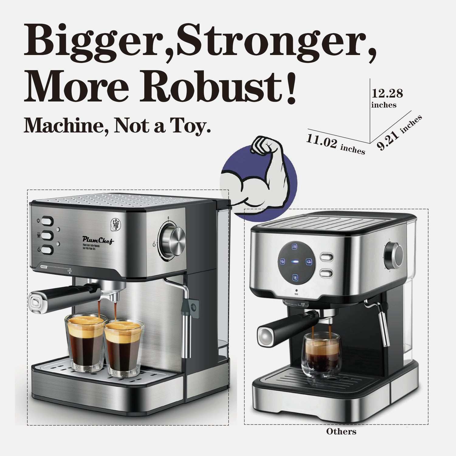 Home Barista Espresso Master stainless steel espresso machine with 20-bar pressure, dual shot option, and milk frothing wand