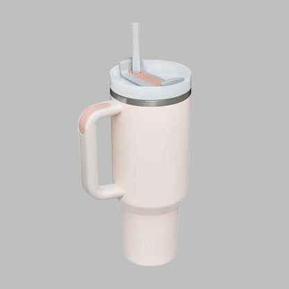 40 oz insulated modern tumbler 40 oz with handle and straw in pastel rose quarz color