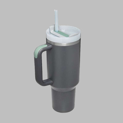 40 oz insulated modern tumbler 40 oz with handle and straw in pastel charcoal color