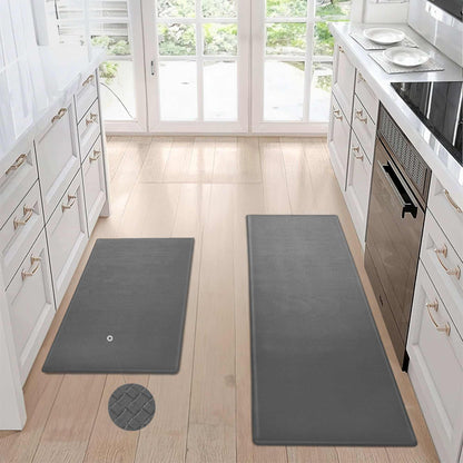 Cozy Kitchen Comfort Mat Set with two gray anti-fatigue mats in modern kitchen