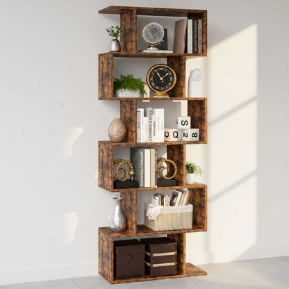 S shaped bookshelf two units side by side used as room divider