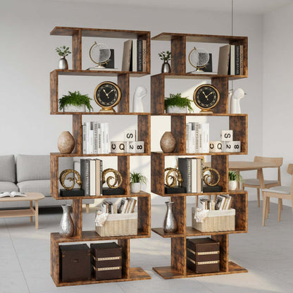 S Shaped Bookshelf 5 Tier in a modern living room, featuring geometric design and decorative items.