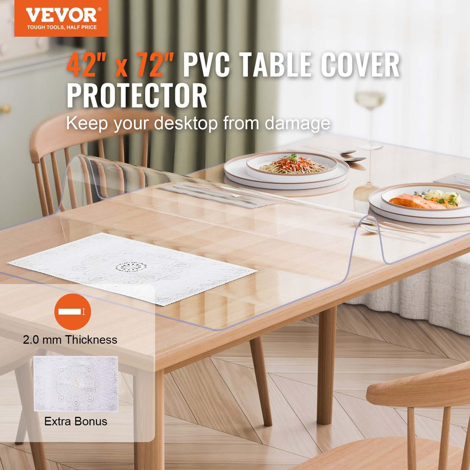 Clear table protector 2mm thickness edge detail close up