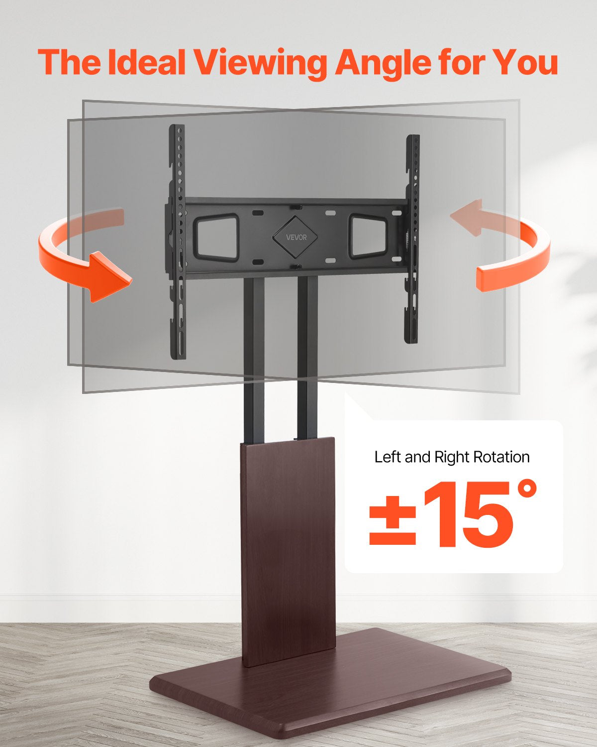 Tabletop TV stand VESA mount bracket and hardware detail