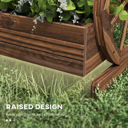 wooden wagon planter box with plants growing 3-tier garden bed