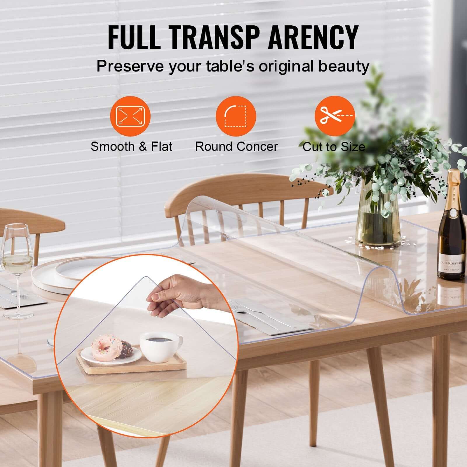 Clear table protector transparent PVC showing wood grain underneath
