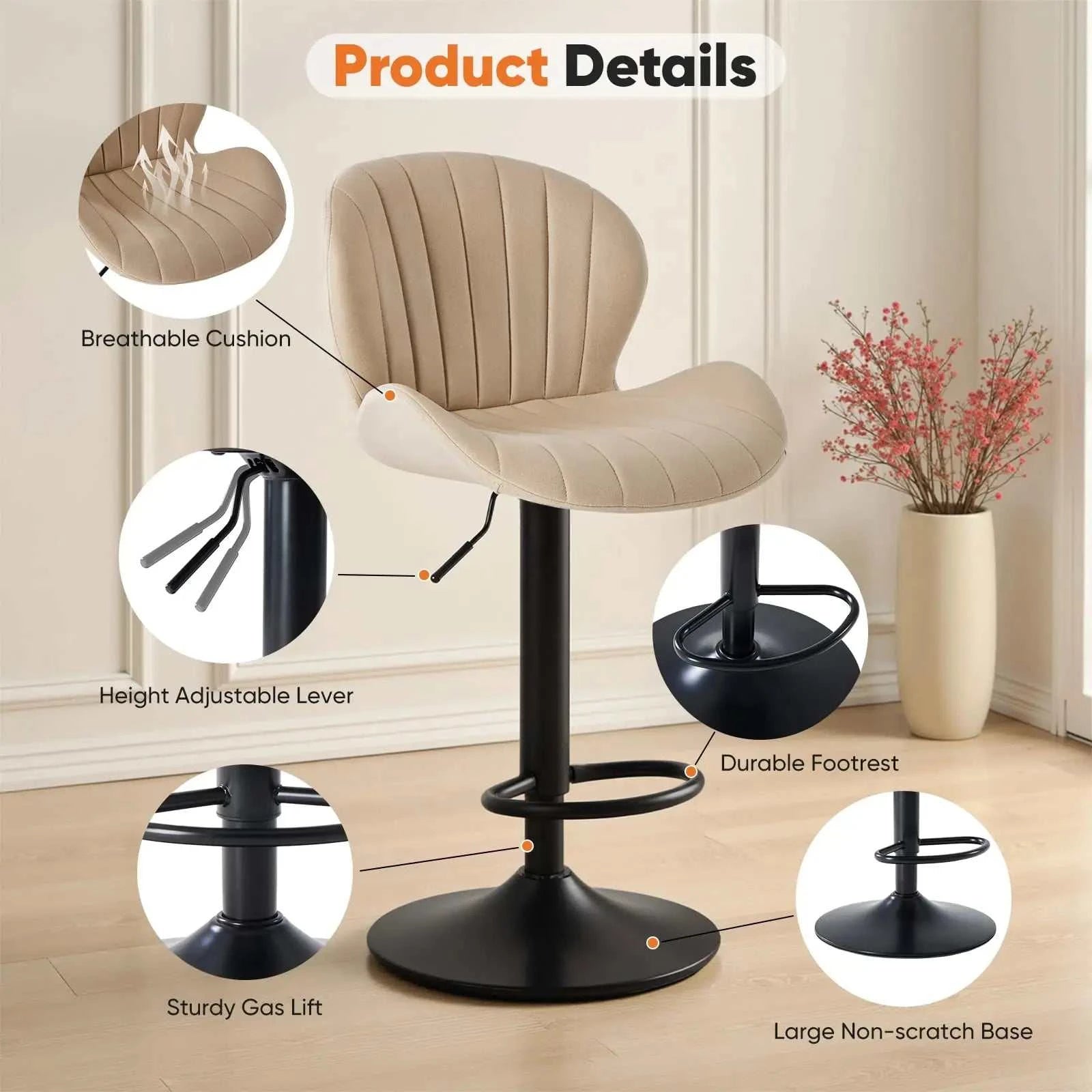 Elegant Swivel Dining Chairs Set of 2 with cushioned back and swivel base details.