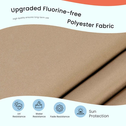 Close-up of upgraded fluorine-free polyester fabric for Patio Umbrella Solar Glow with LED showing UV, water, and fade resistance with sun protection features