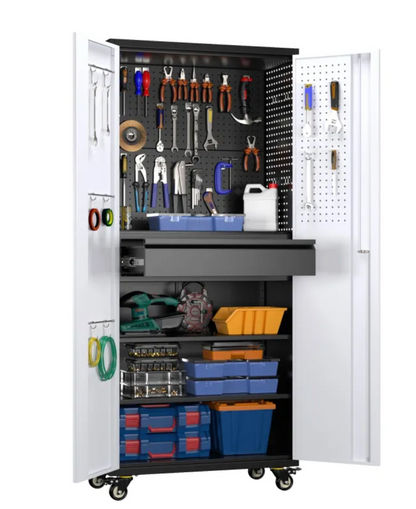 Rolling Garage Organizer with Lock And 4 Adjustable Shelves