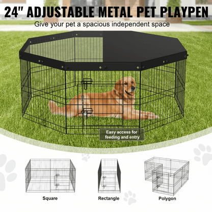 Dog Playpen 24 inch adjustable metal pet playpen featuring an octagonal shape for pet safety and mobility.