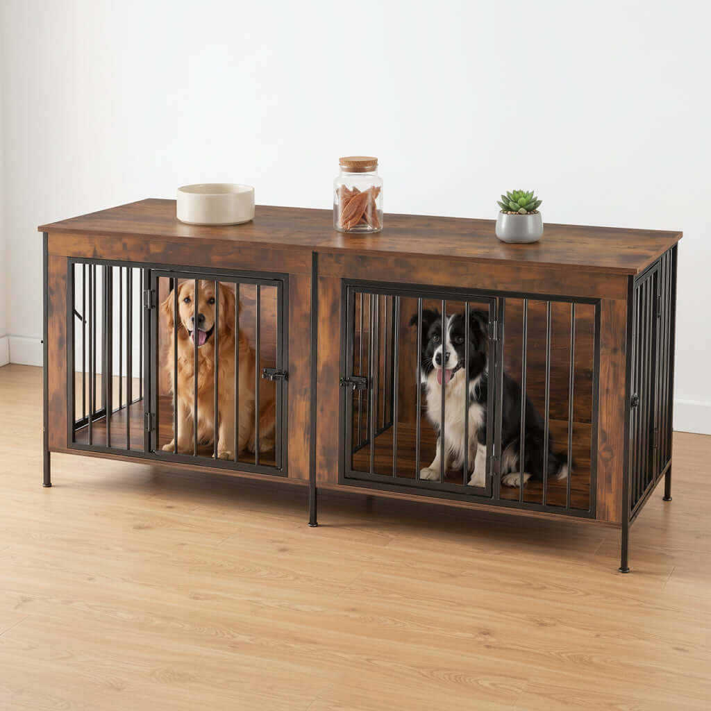 dog crate furniture as end table in modern living room