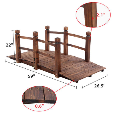 wooden garden bridge installed in Japanese koi pond garden
