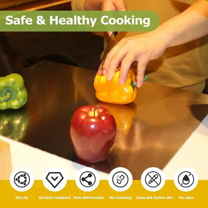 Stainless steel cutting board surface close-up 304 grade
