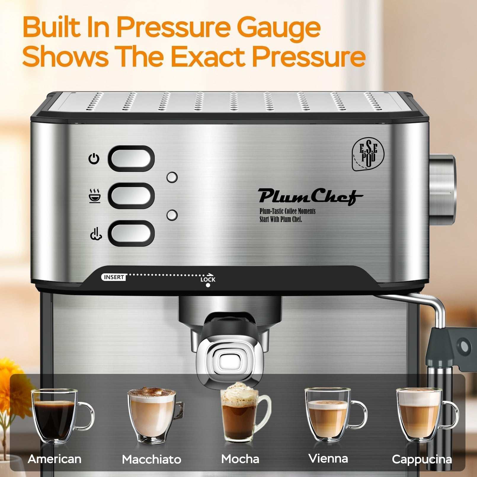 Home Barista Espresso Master 20-bar espresso machine with built-in pressure gauge and stainless steel steam wand for cafe-quality coffee at home