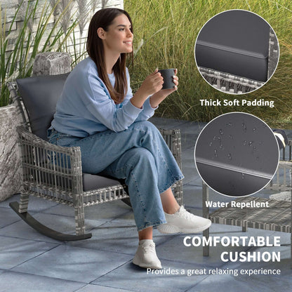 3-piece outdoor rattan rocking chair set side profile view