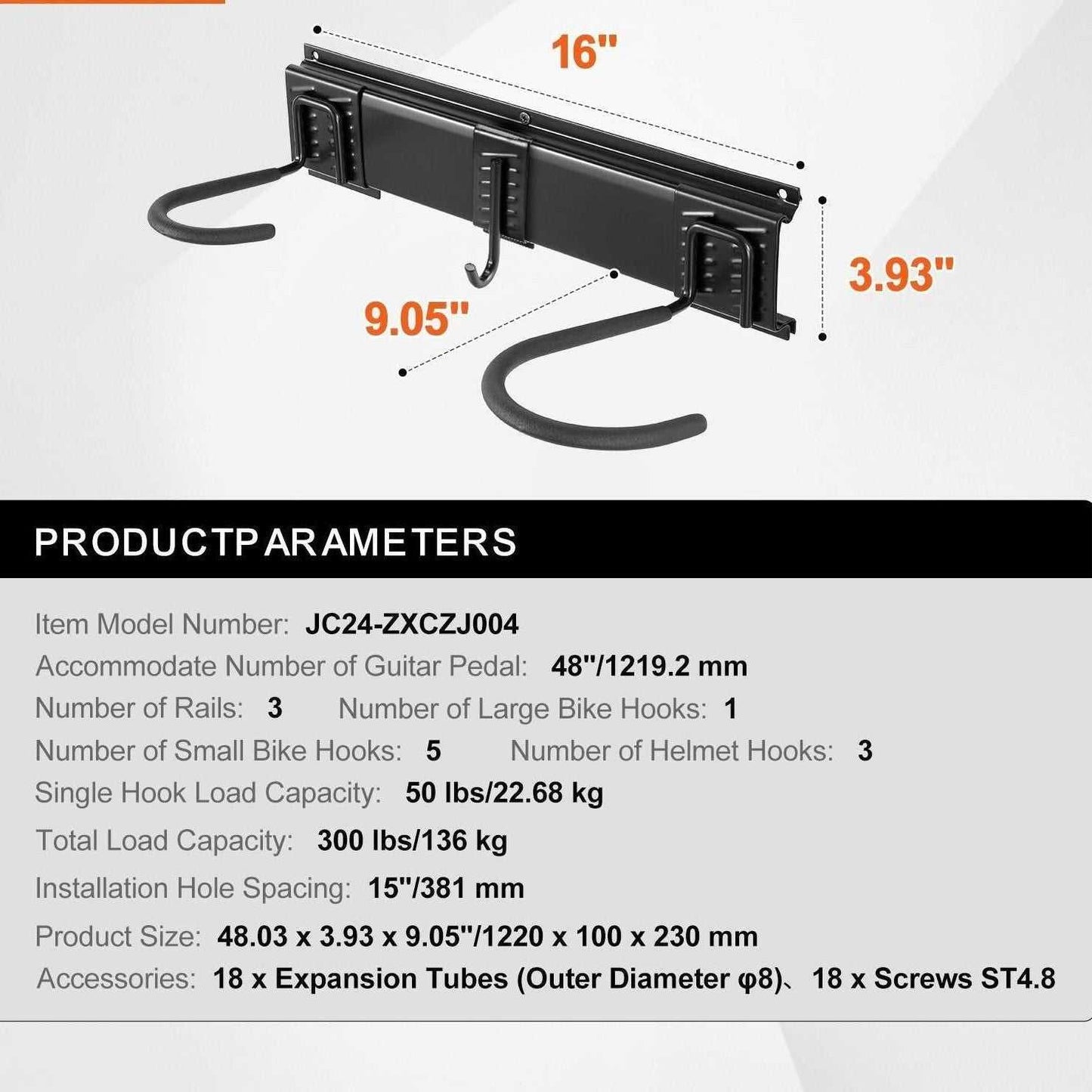 Easy Wall Mount Bike Organizer with 6 adjustable bike racks, 3 helmet hooks, heavy-duty metal build, holding up to 300 lbs, space-saving 48-inch wall mount for garage storage