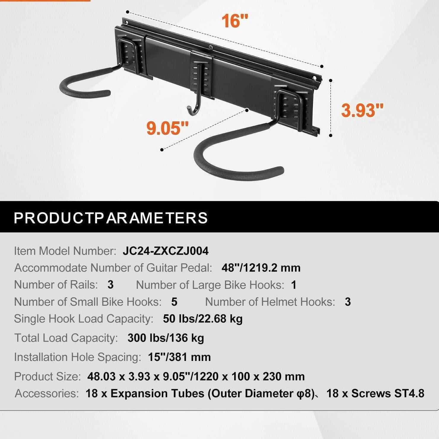 Easy Wall Mount Bike Organizer with 6 adjustable bike racks, 3 helmet hooks, heavy-duty metal build, holding up to 300 lbs, space-saving 48-inch wall mount for garage storage