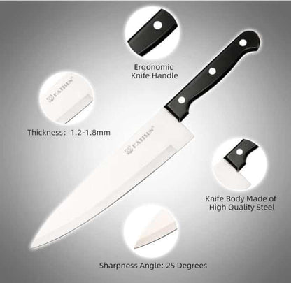 Ultimate German Steel Knife Set chef's knife with ergonomic handle and high-quality steel blade features sharpness angle of 25 degrees and 1.2-1.8mm thickness
