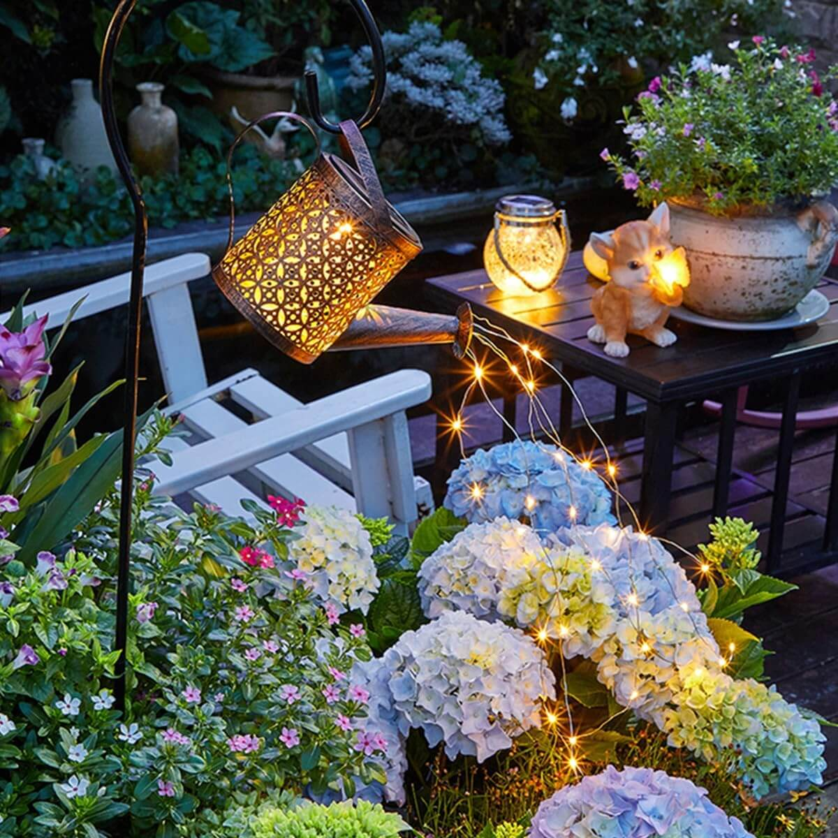 solar watering can string lights waterproof outdoor set