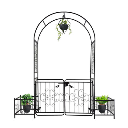 garden arch gate swinging open showing latch mechanism detail