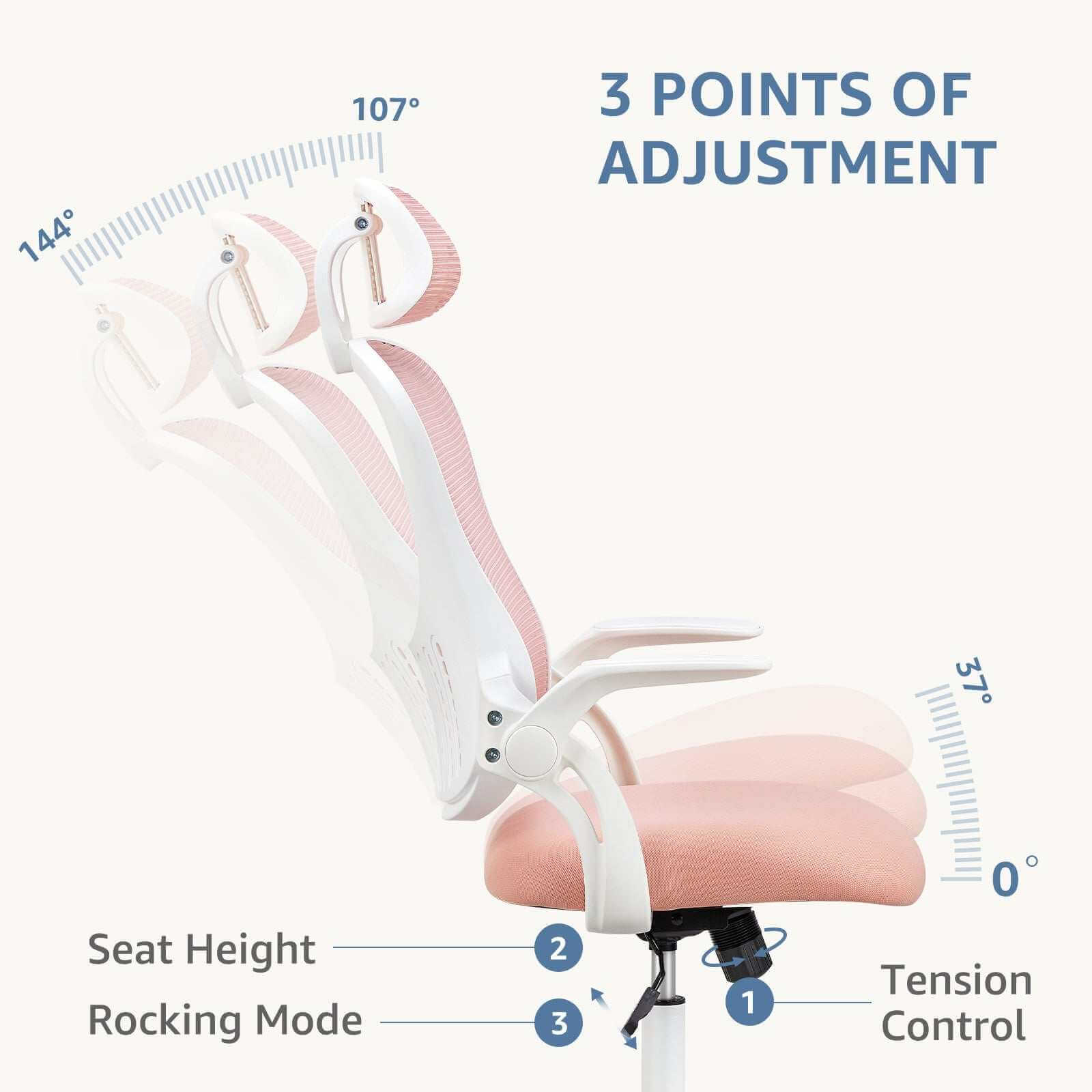 Ergonomic office chair with tall mesh back, adjustable headrest, flip-up arms, and smooth casters for all-day comfort