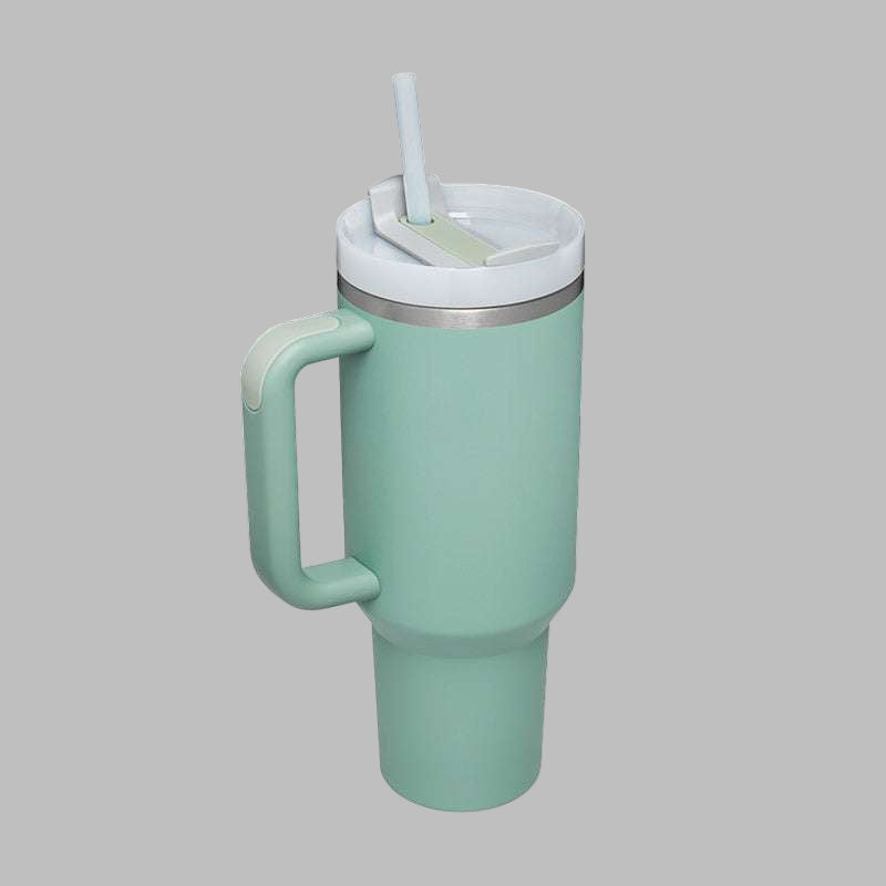  insulated modern tumbler 40 oz with handle and straw in pastel eucaliptus color