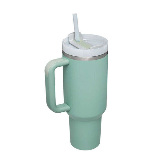  insulated modern tumbler 40 oz with handle and straw in pastel eucaliptus color