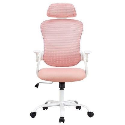 Black ergonomic office chair with mesh back, adjustable headrest, and flip-up arms for all-day comfort