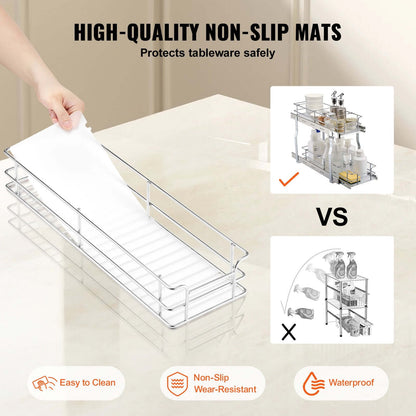 Pull Out Under Sink Organizer shown with non-slip mats, illustrating storage efficiency in kitchen or bathroom cabinets.